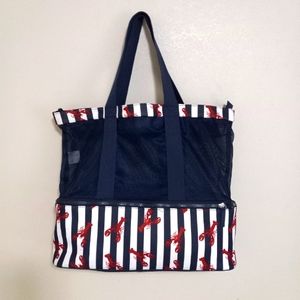 NoBo Lobsters n Stripes Preppy Cooler Picnic Beach Zip Bag Red White Blue
